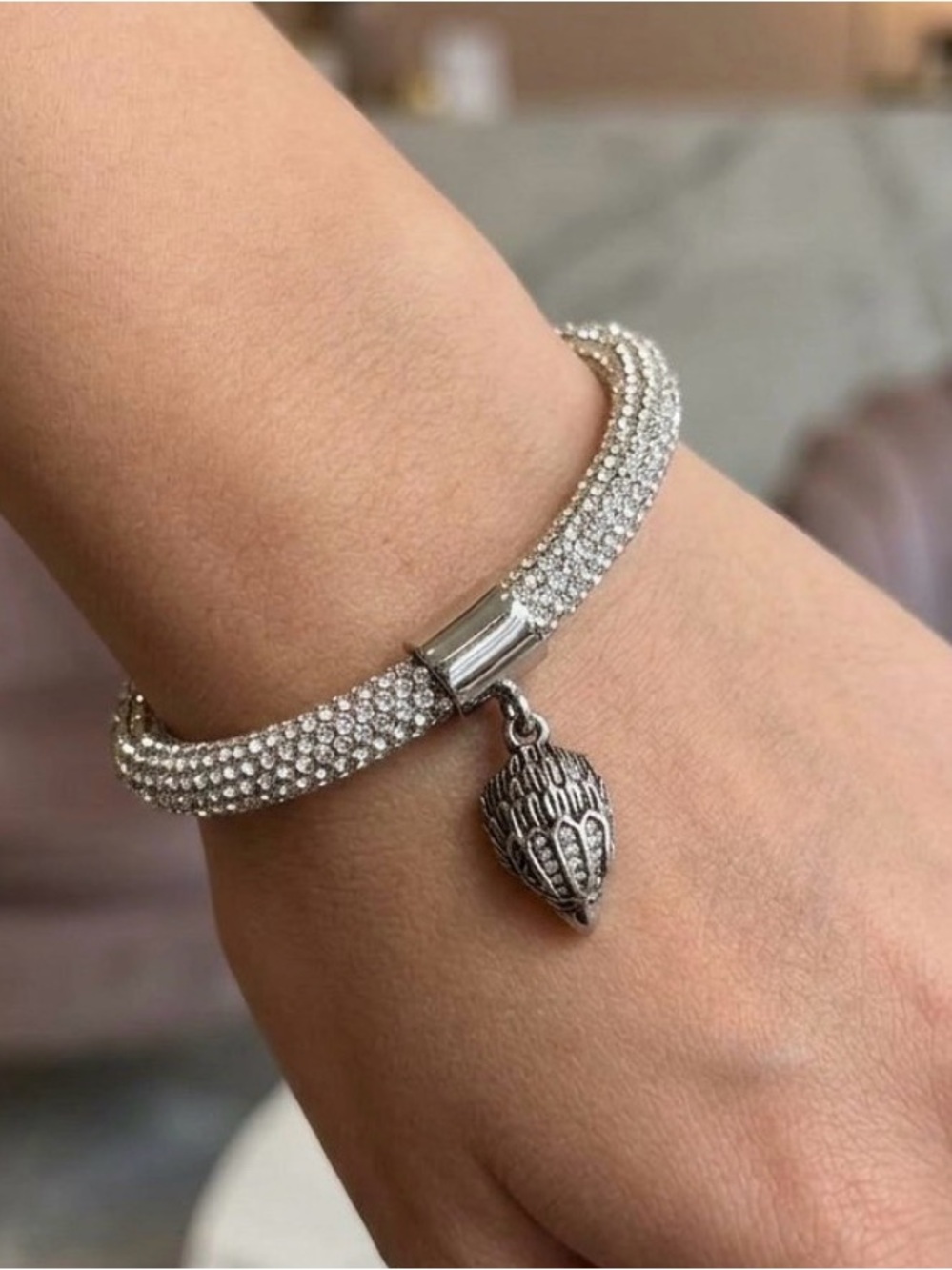 Kurt Geiger London Shimmer Crystal Mesh Rope Eagle Head Bracelet NWT